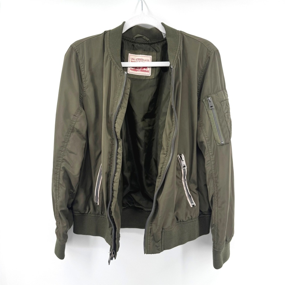 Levi's Women's L Melanie Newport Bomber Jacket Coat Olive Green Utility Zip Up - Picture 4 of 12